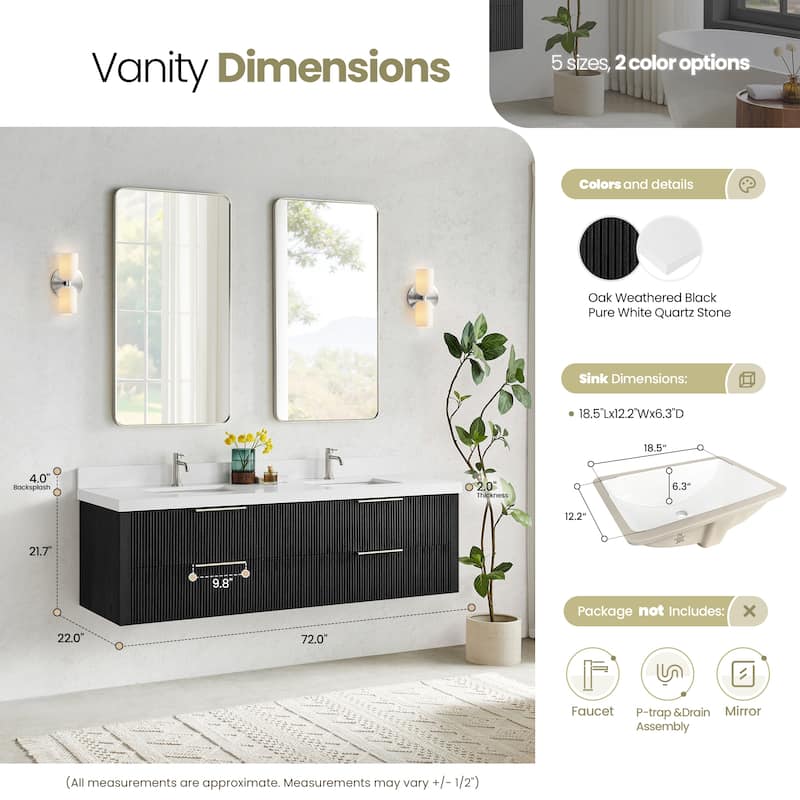 Barcelona Floating Bath Vanity with Quartz Stone Top without Mirror