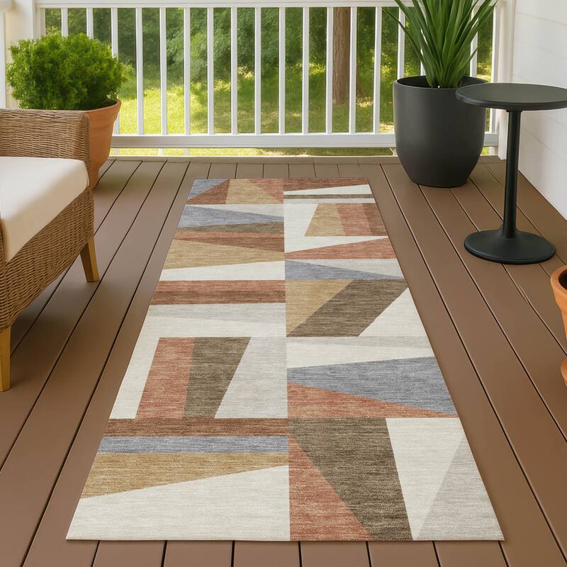 Machine Washable Indoor/ Outdoor Contemporry Mosaic Chantille Rug - Paprika - 2'3" x 7'6"