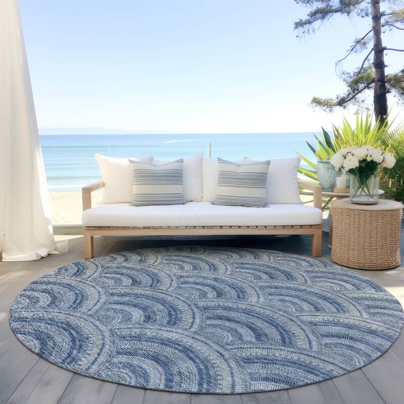 Machine Washable Indoor/ Outdoor Modern Mosaic Chantille Rug - Denim - 8' x 8'