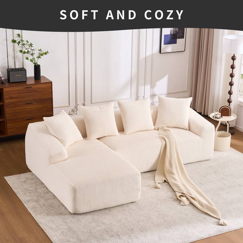 LY-023 COMPRESSION SOFA: Combining chaise longue with 3-seater, Corduroy Fabric, full sponge compression sofa,combined s