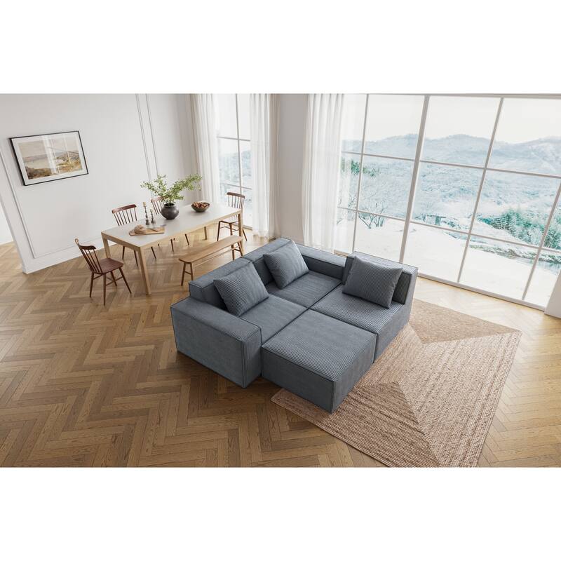 118 Inch Modular Sofa Bed Convertible 3 Seater with Footrest Gray Corduroy Velvet