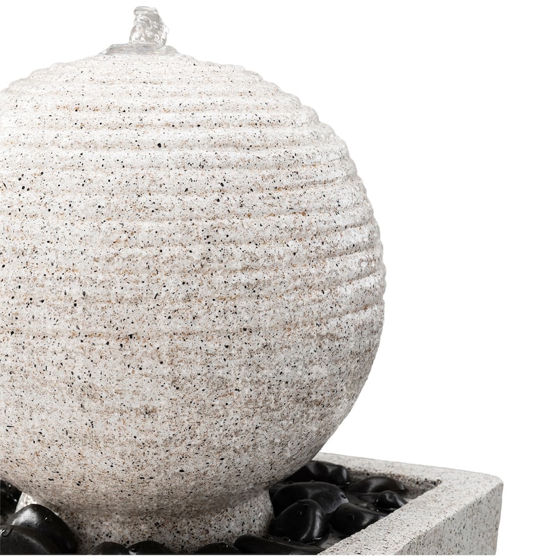 Glitzhome 31.75"H Polyresin Sphere Pedestal Outdoor Fountain With Pebbles Pump LED Light