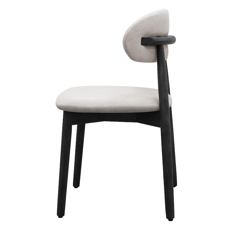 Cotton-Linen Fabric Upholstered Dining Chair with Black Solid Wood Legs, Armless Chair Set of 2 for Kitchen, Living