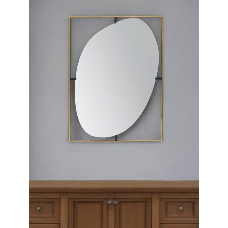 HomeRoots 40" Gold Iron Framed Accent Mirror - 29.9' X '40.2' X '0.8 - 29.9' X '40.2' X '0.8