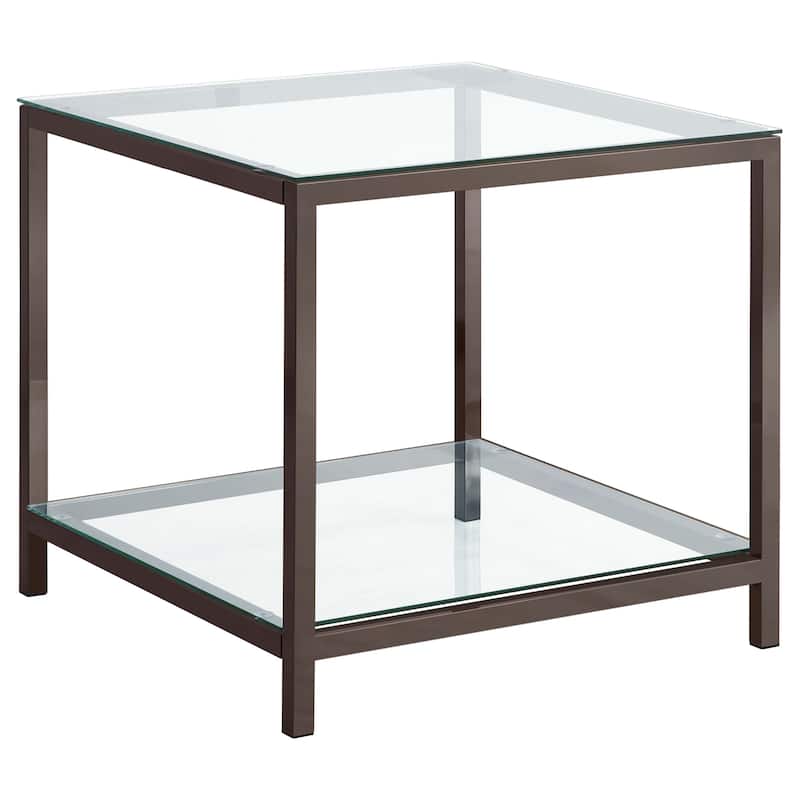 Trini 1-shelf Glass Top Side End Table Black Nickel - Black Nickel - Glass