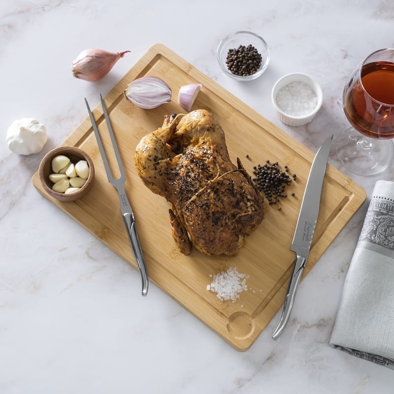 French Home Laguiole Stainless-Steel Carving Set with Wood Cutting Board - Silver