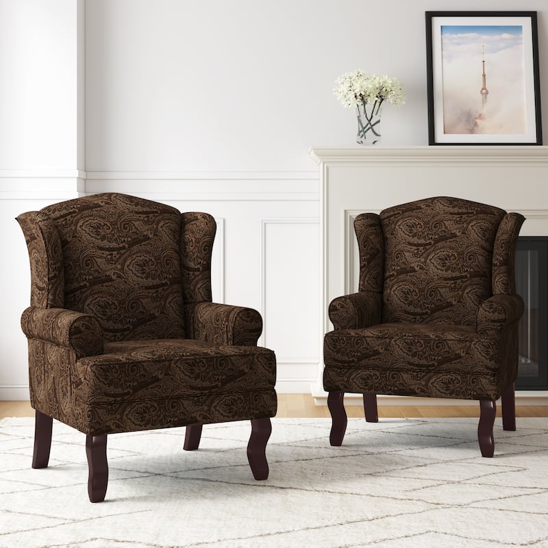 2 Set Traditional Wingback Accent Chairs Upholstered Armchair - Cranberry