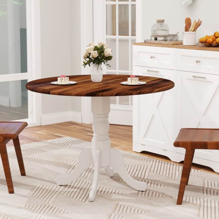 Rubber Wood Round Dining Table with Curved Legs and Adjustable Foot Pads - 40 x 40 x 29 inch (L x W x H)