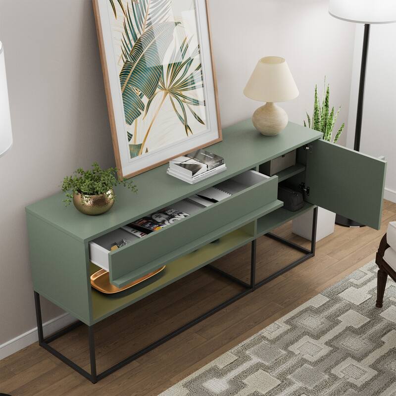 DH BASIC Modern 60-inch 16 Colors LED TV Stand with One Drawer and Metal Legs by Denhour