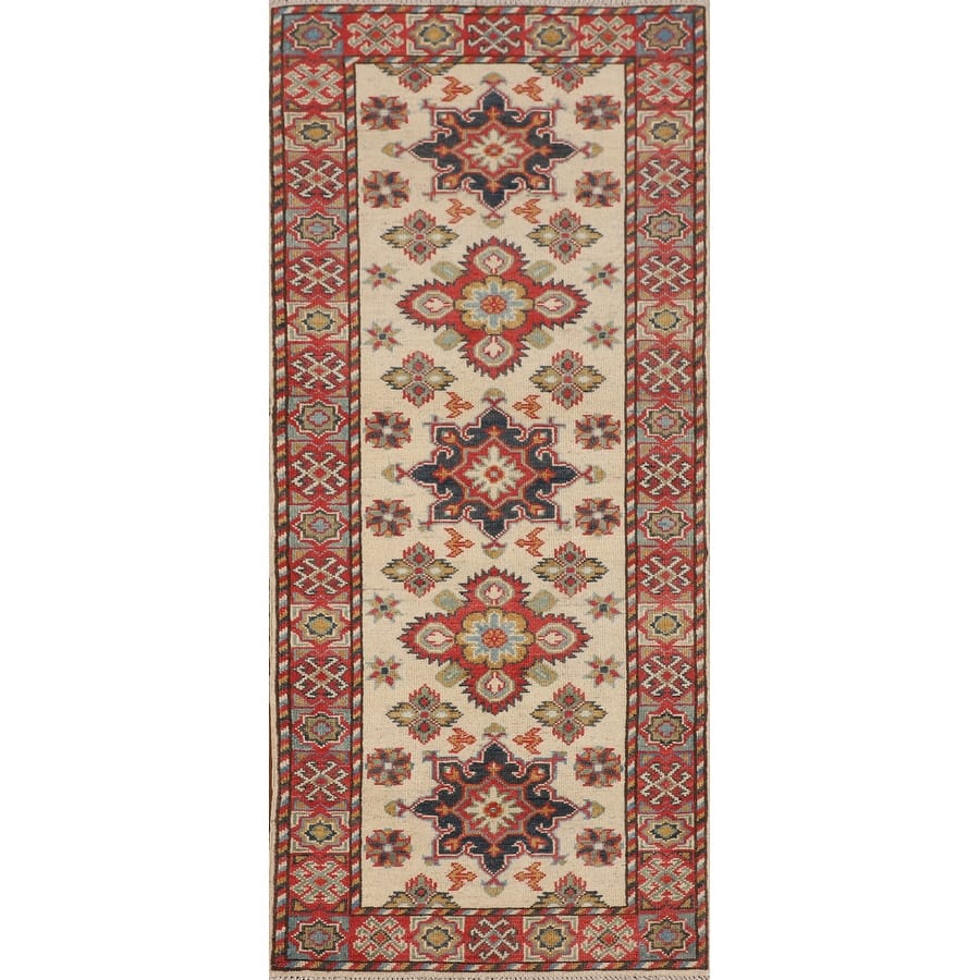 Geometric Kazak Runner Rug Hand-Knotted Wool Carpet - 2'1" x 5'10"
