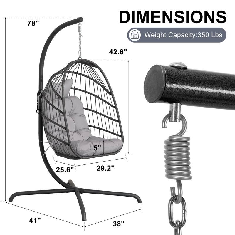 FINCATI Indoor Egg Swing Chair with Stand, 350 lbs Hanging Egg Chair with Stand, Outdoor Patio Wicker Hammock with Stand