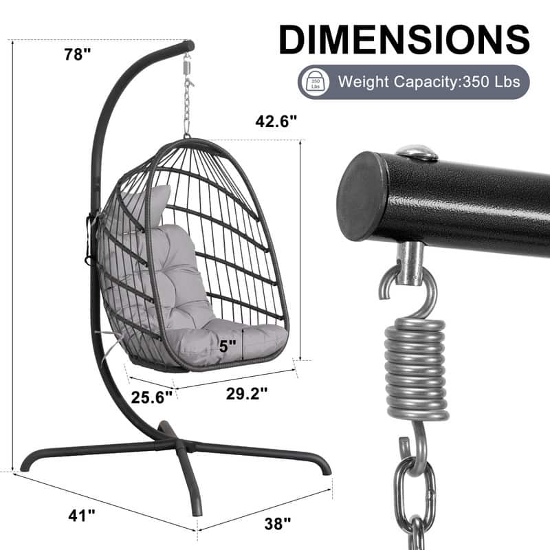 FINCATI Outdoor Oversized Luxury Hanging Egg Chair with Stand, 350 lbs Indoor Egg Swing Chair with Stand, Egg Chair Outdoor