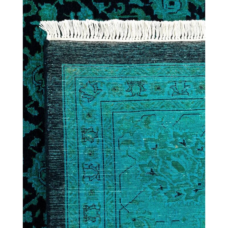 Overton Hand Knotted Wool Vintage Inspired Modern Contemporary Overdyed Blue Area Rug - 8' 3" x 10' 5"