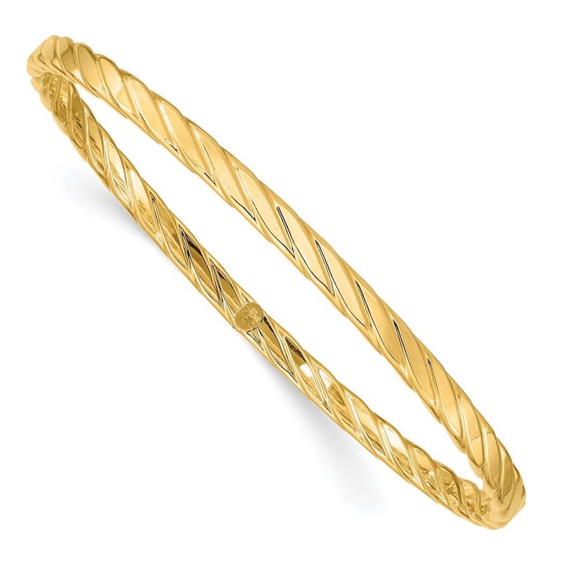 Curata 10k Yellow Gold 4mm Textured Twist Slip on Bangle Bracelet