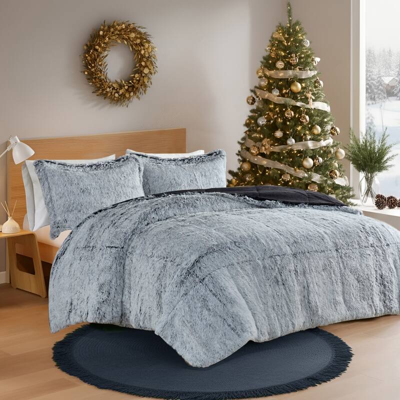 Intelligent Design Leena Shaggy Long Fur Comforter Mini Set - Black/White - King