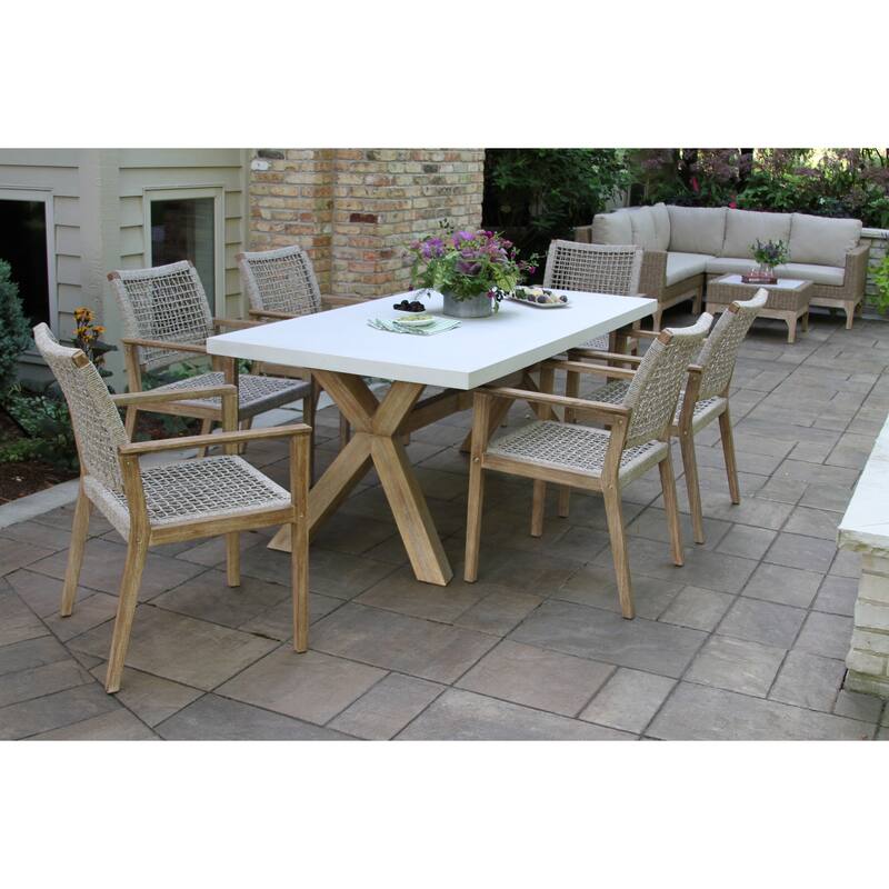 Cordelia 7-Piece Ivory Composite and Eucalyptus Wash Dining Set