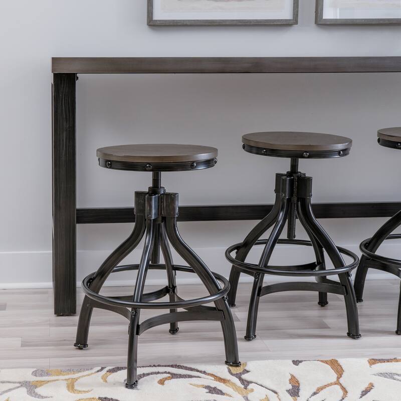 Linon Caverly Steel/Wood Industrial 5-Piece Adjustable Round Bar Stool Set