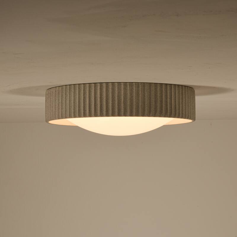 25W Modern Beige Cement LED Flush Mount Ceiling Light, Minimalist Textured Design for Bedroom & Bathroom - 1 Light