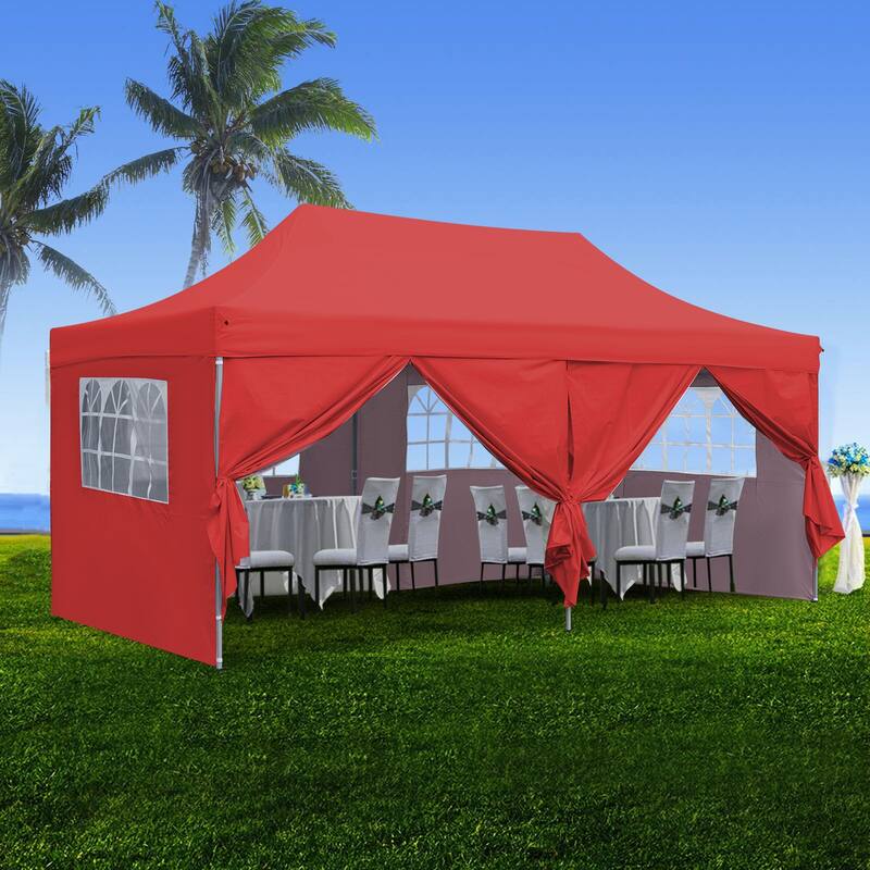 Ainfox 10x20ft Popup Canopy Tent Outdoor Folding Gazebos for Party with 6 Sidewalls - Red