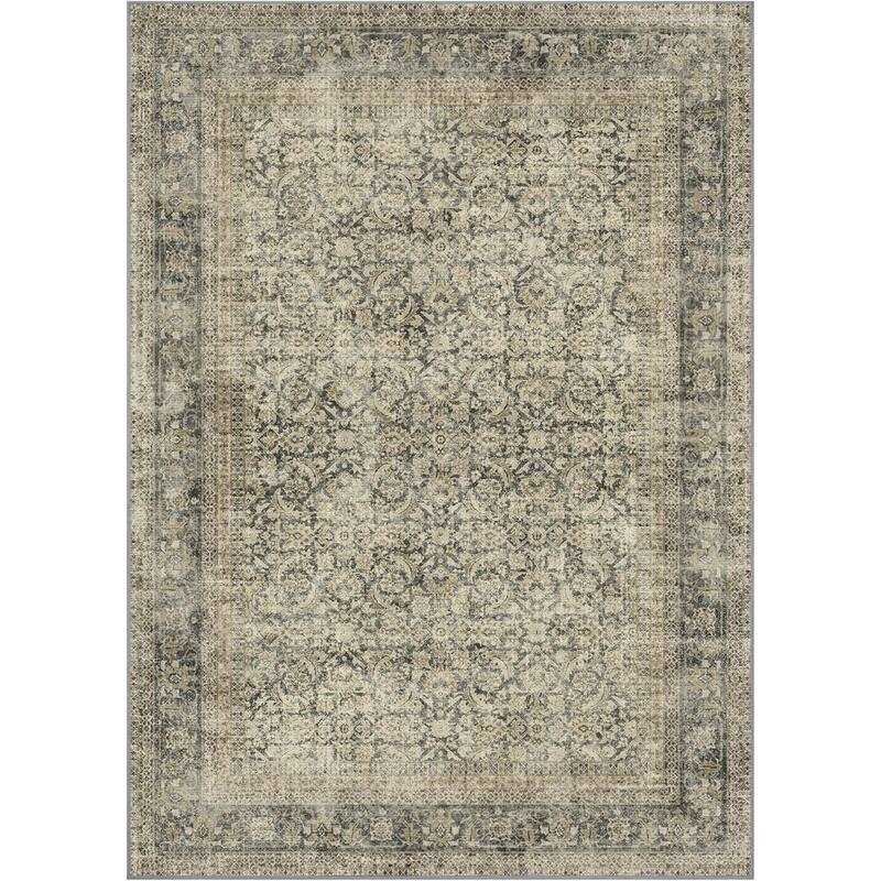 Mcow Floral Faded Low Pile Machine Washable Non-Slip Area Rug