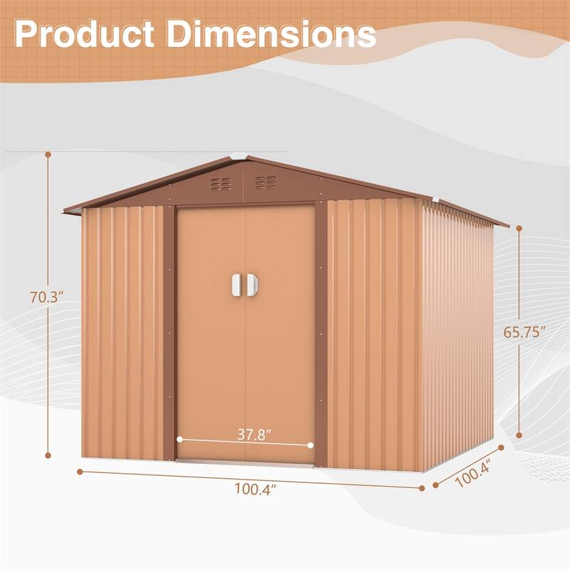8' x 8' Outdoor Storage Metal Garden Shed with Double Sliding Doors