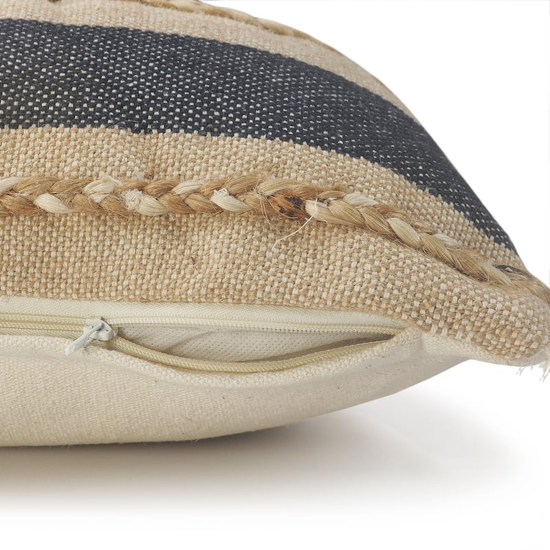 Sevita Atlantis Coastal Striped Throw Pillow with Jute Braiding and Fringe