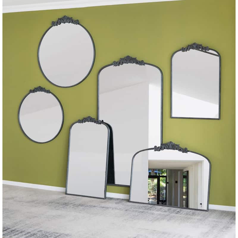 Round Baroque Style Wall Mirror - 38.5" - Black