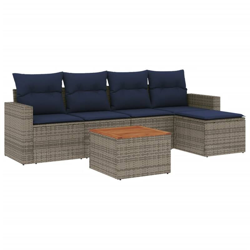 vidaXL Patio Sofa Set with Cushions Outdoor Furniture 6 Piece Poly Rattan - 25.8x 24.4x 27.2