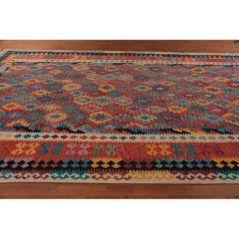 Southwestern Style Kilim Oriental Large Rug Hand-Woven Wool Carpet - 10'0"x 16'1"