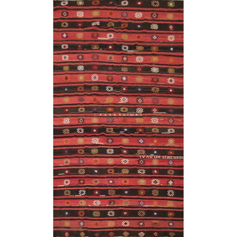 Hand Woven Oriental 100% Wool Carpet Southwestern Tribal Red Kilim Area Rug - 12' 2'' X 6' 8''