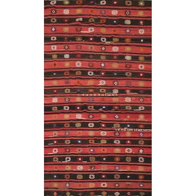 Hand Woven Oriental 100% Wool Carpet Southwestern Tribal Red Kilim Area Rug - 12' 2'' X 6' 8''