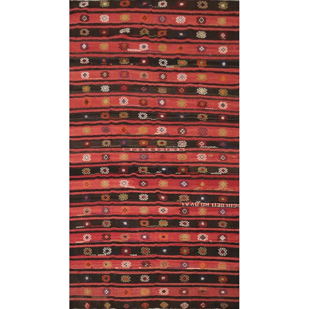 Hand Woven Oriental 100% Wool Carpet Southwestern Tribal Red Kilim Area Rug - 12' 2'' X 6' 8''