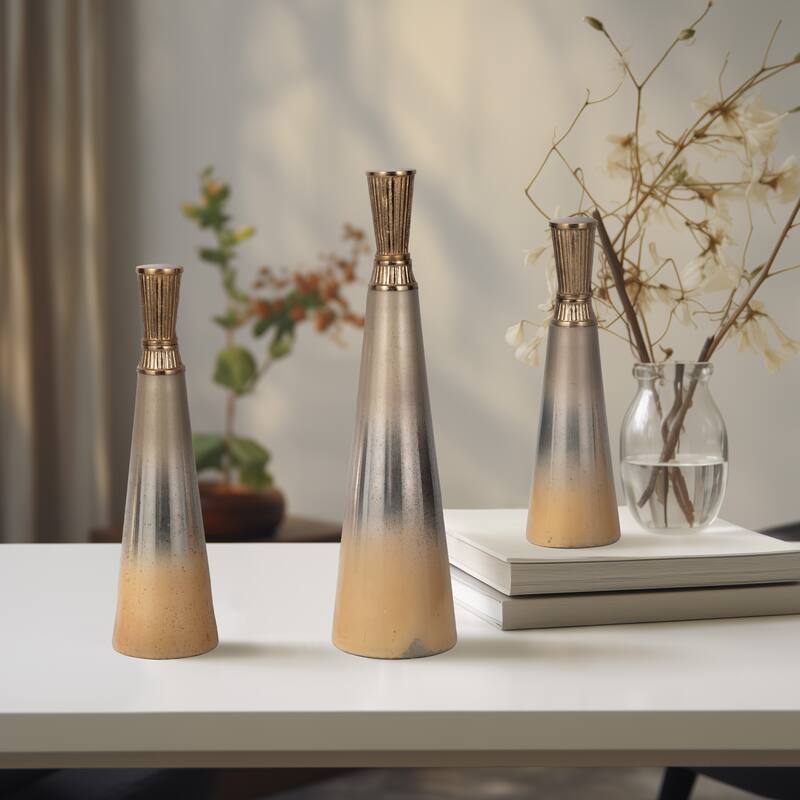 Sagebrook Home 13/16/20" Tanet Metallic Glass Bottles, 20"H, Set of 3 - Gold - 5" x 5" x 20"