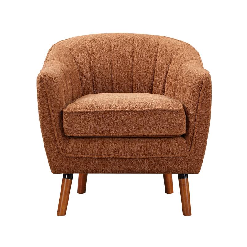 Tia 31 Inch Plush Accent Chair Armchair, Rust Polyester, Brown Solid Wood
