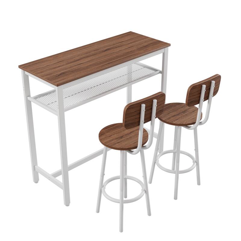 3 Piece Bar Table Set, Bar Table and Chairs Set of 2 with Metal Frame and Storage Rack