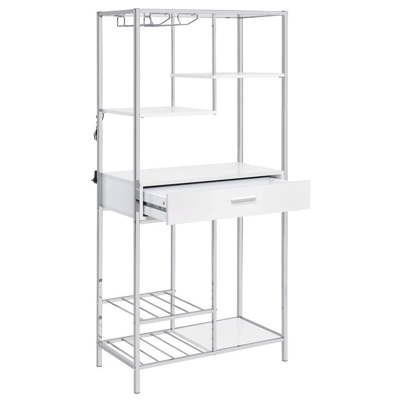 Figueroa White High Gloss 5-shelf Wine Cabinet with Storage Drawer