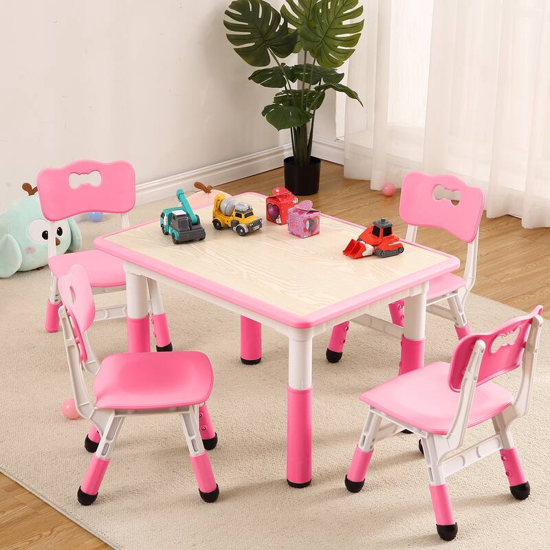 Kids Table and Chairs Set, Height Adjustable Desk With 4 Seats