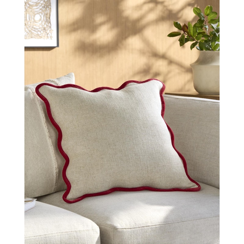 Becki Owens x Livabliss Caliza Modern Accent Pillow - Red/Beige - 22"L x 22"W - Polyester