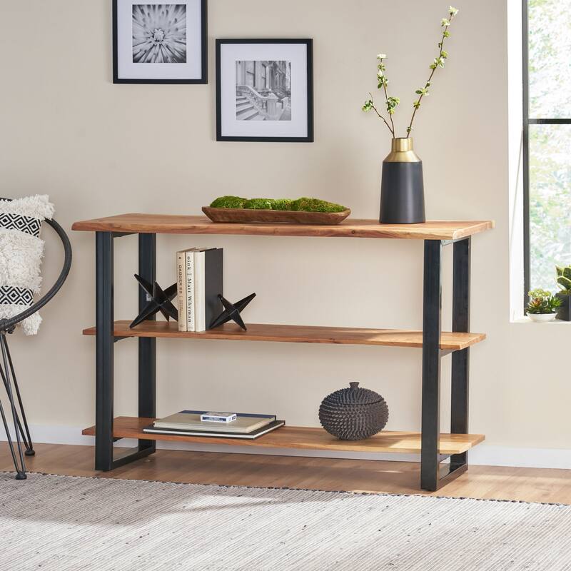 Roomfitters Industrial Console Table, Solid Wood Shelves with Metal Frame, Entryway or Living Room Storage
