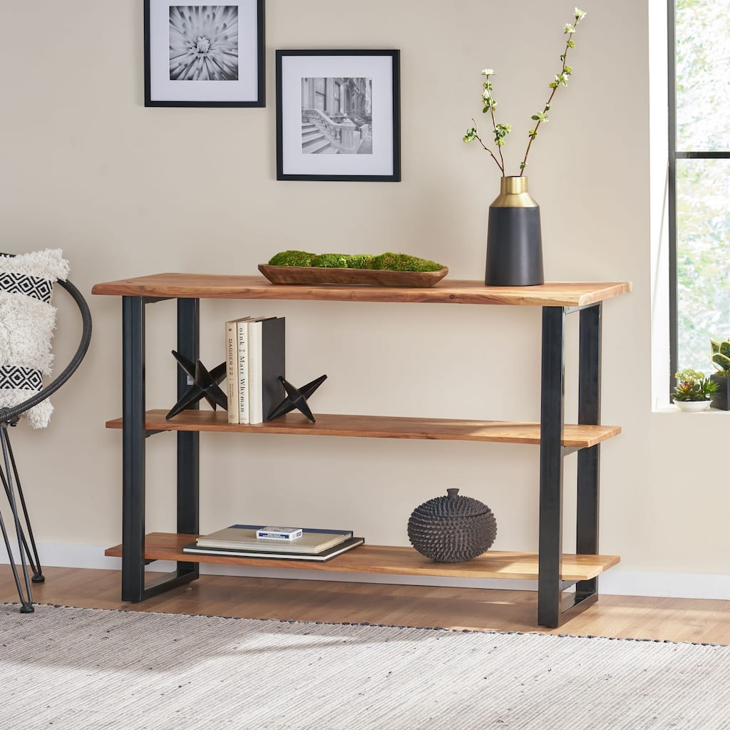 Roomfitters Industrial Console Table, Solid Wood Shelves with Metal Frame, Entryway or Living Room Storage