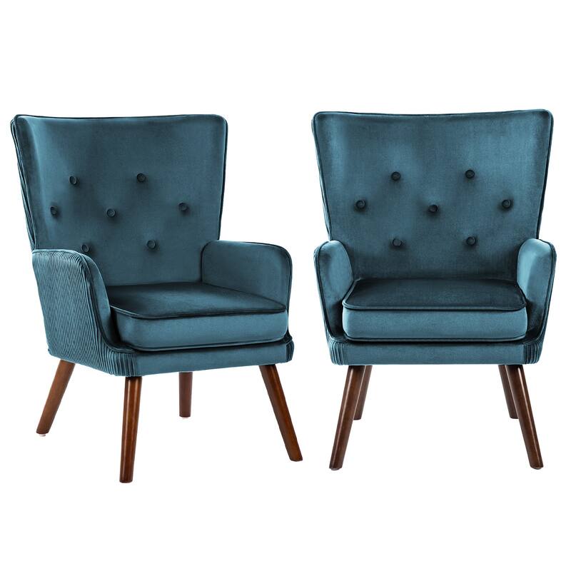 Velvet Upholstered Accent Chair Armchair for Living Room - Set of 2 - Blue