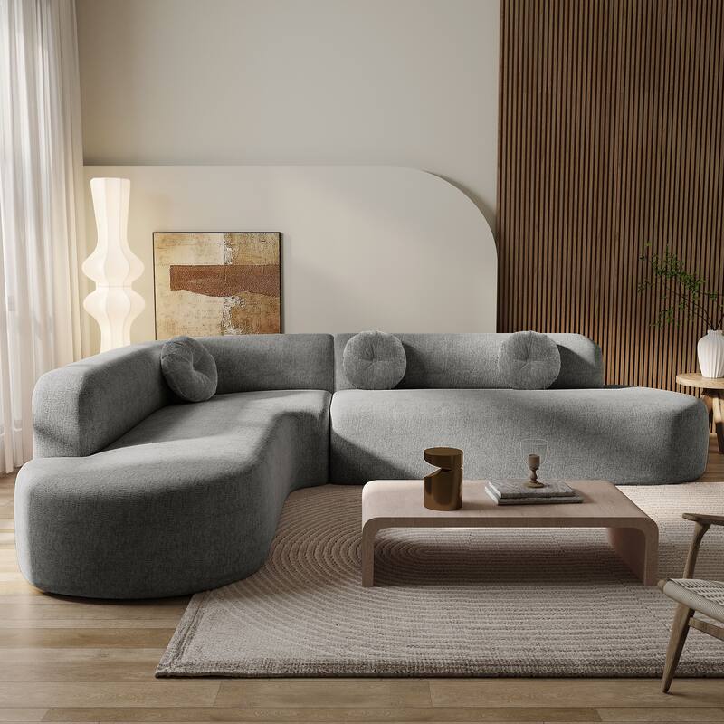 122" L-Shaped Sectional Sofa, Upholstered Couch with 3 Round Pillows, Oversized Modern Couch for Living Room