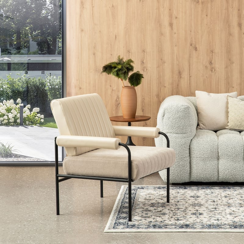 Glitzhome 29.5"W Leatherette and Fabric Combination Armchair With Padded Arms - 29.5" W x 34" H x 30" D