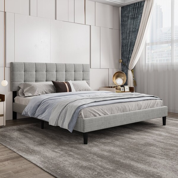 Alazyhome Square Tufted Upholstered Platform Bed Frame - On