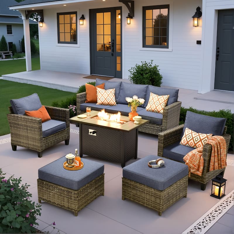 OVIOS 6 Pieces Patio Furniture Set with Fire Pit