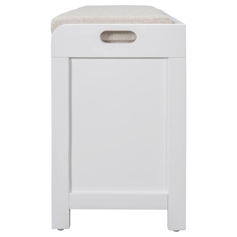 Wood Storage Bench with 1 Removable Basket & 2 Drawers, Fully Assembled Shoe Stool 32" Entryway Bench with Removable Cushion