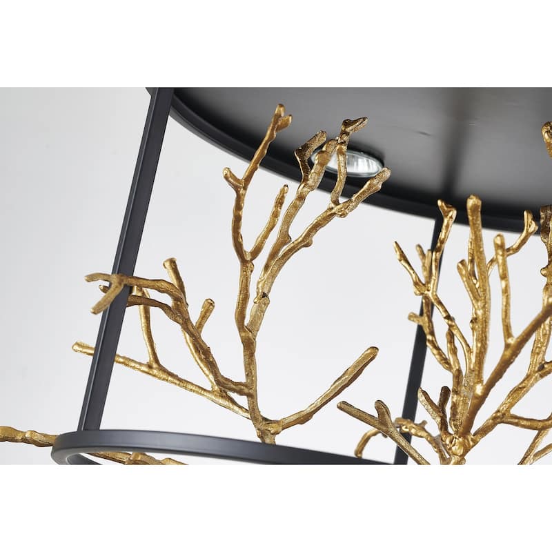 5-Light Matte Black Pendant With Gold Branch Accents