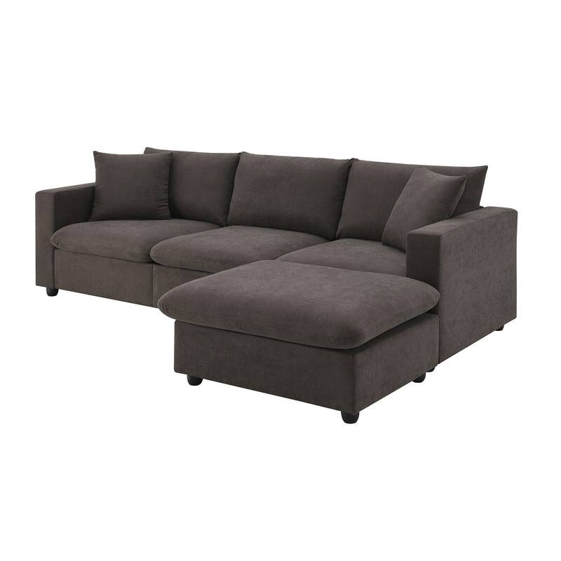 100" L-Shaped Sectional Sofa, Modern Couch Set with Convertible Ottoman and 2 Free Pillows