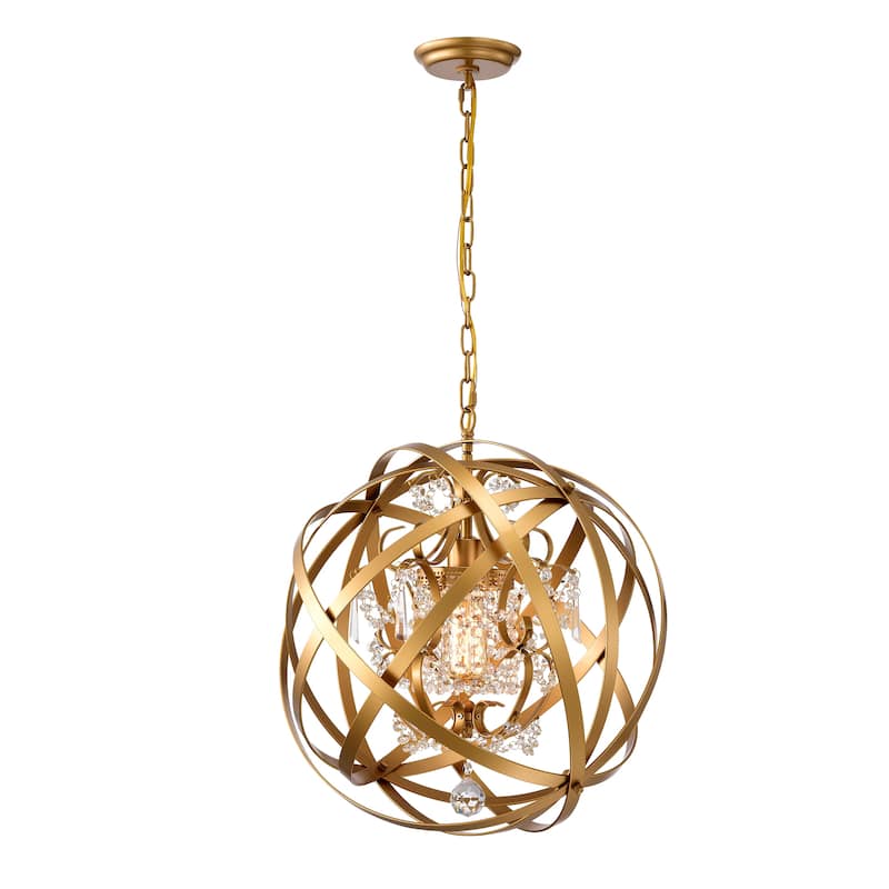 Verite 19 Inch Matte Gold with 1 Light Chandelier with Globe Metal Shade (Color Optional) - Gold
