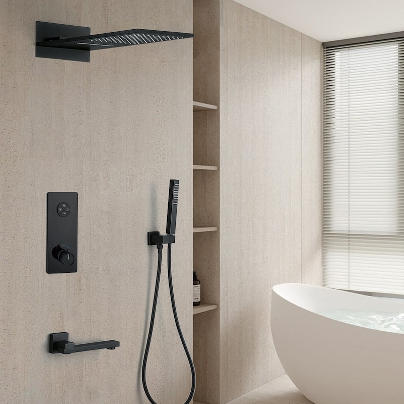 Digital Display Thermostatic Complete Shower System with Rough in-Valve, Rain Shower Faucet Set